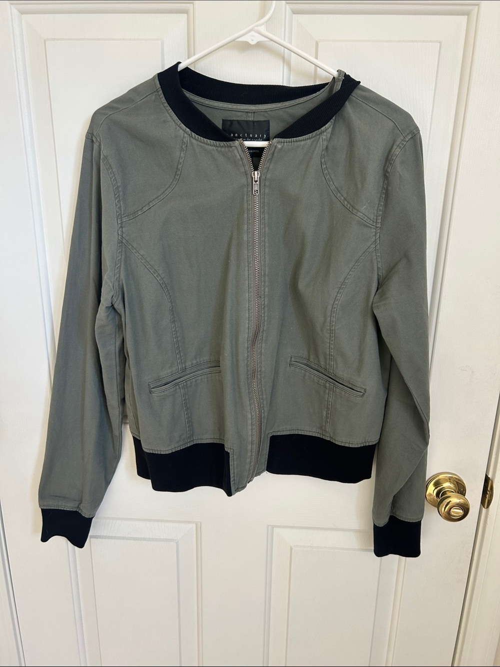 Sanctuary Olive Bomber Jacket with Black Rib Trim